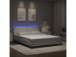 Estrutura De Cama C/ Luzes Led 160x200 Cm Couro Artif. Branco