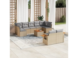 Vidaxl 10 Pcs Conjunto De Sofás P/ Jardim Com Almofadões Vime Pe Bege