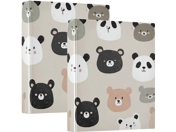 Caderno De Desenho Animado Panda Bege 1, 5 Polegadas Com Argolas E Bolsos, Pacote Com 1 2 Pastas Estéticas De Capa Dura