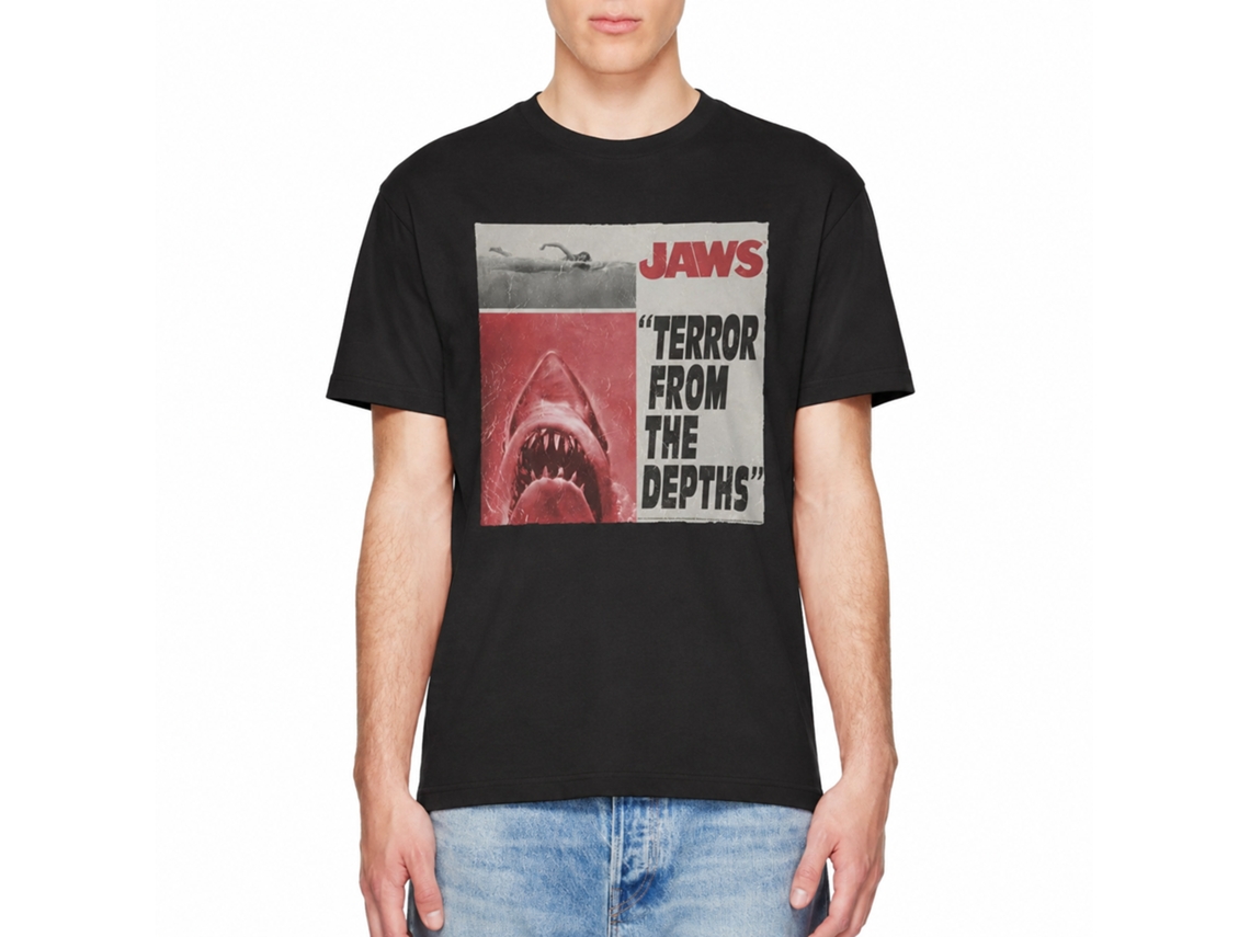 Rockinstone Jaws Movie Newspaper Black Adult T-shirt Size:l