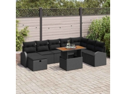 Vidaxl Conjunto De Sofá De Jardim Com Almofada 9 Pcs Preto Vime Pe