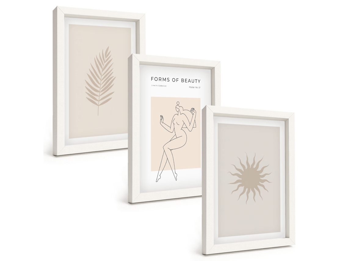 Galeria De Pinturas Na Parede Coleção De Formas Minimalistas Moldura Branca Quadros Para O Escritório Espelharte (3 Peças 20x30 Cm)