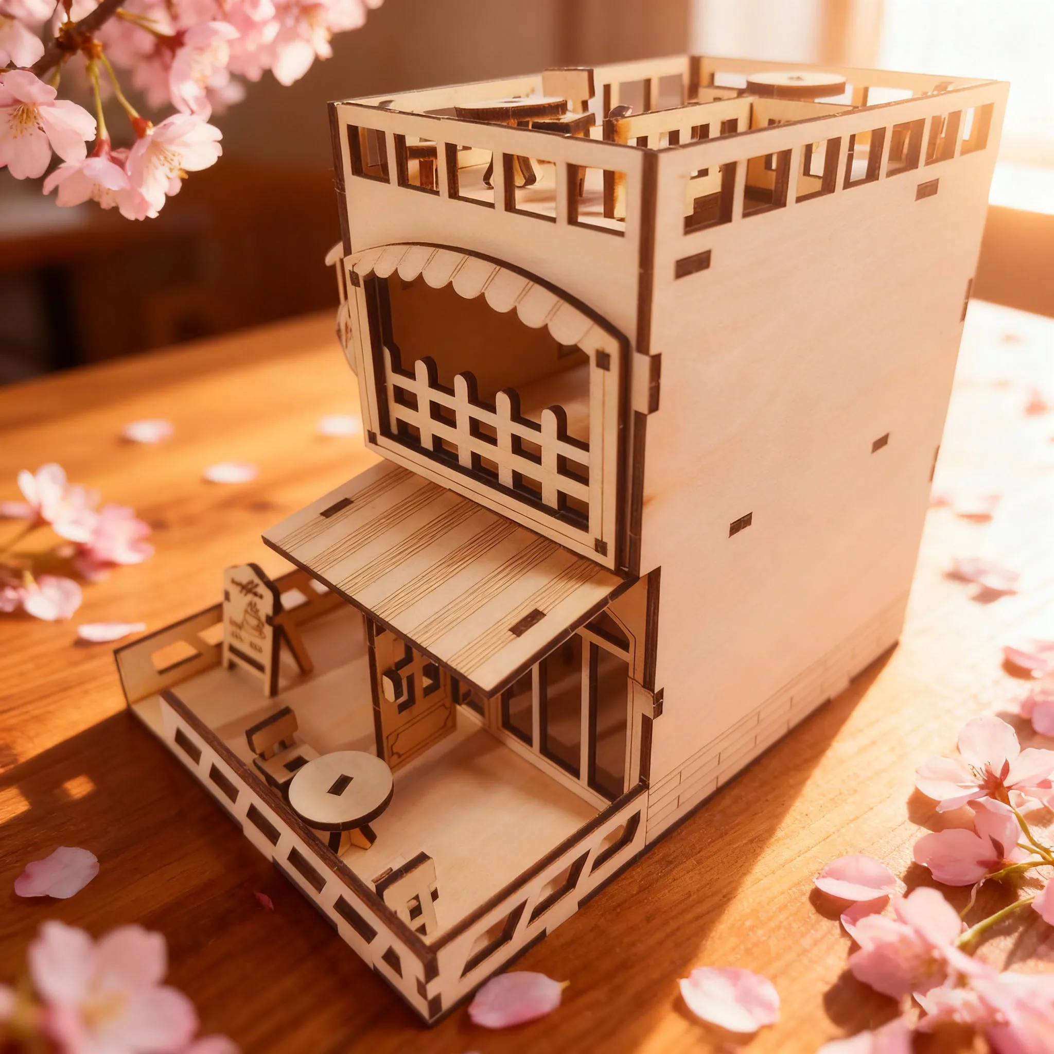 Faça Você Mesmo o Modelo em Miniatura de uma Cafeteria, Quebra cabeça 3d de Madeira. MDUG