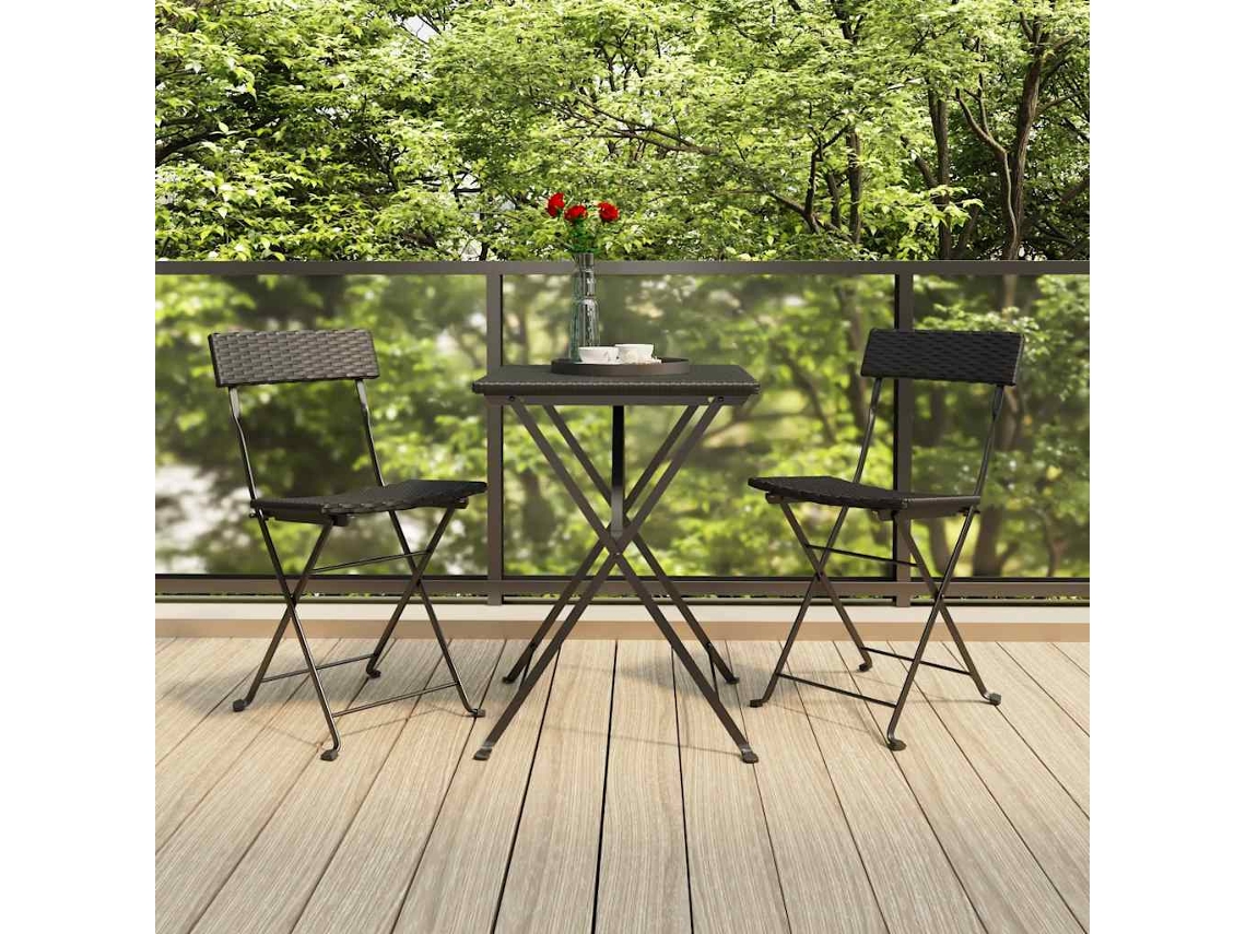 Vidaxl 3 Pcs Conjunto De Bistrô Dobrável Vime Pe Preto