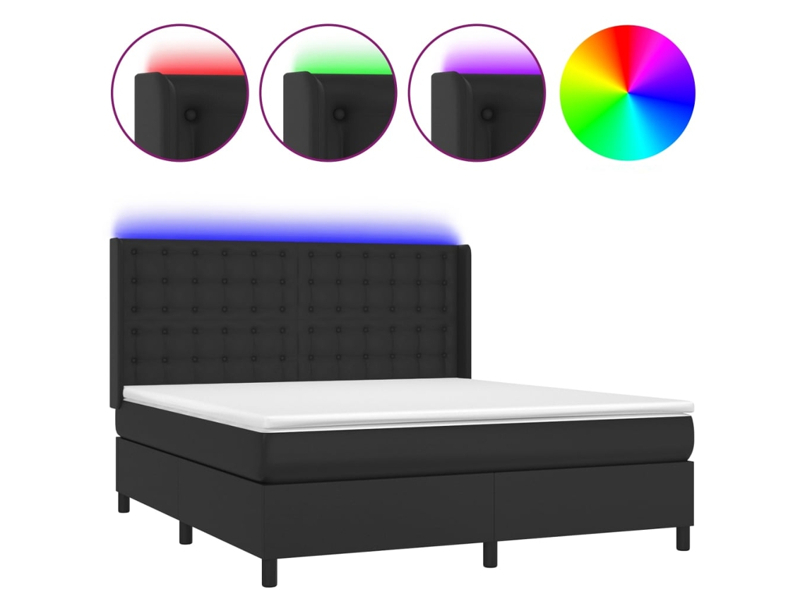 Cama Box Spring com Colchão LED 180x200 cm Couro Artificial Preto MAISON EXCLUSIVE