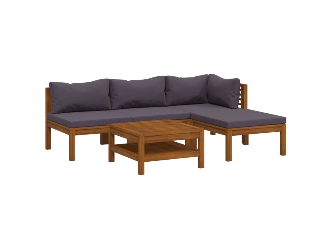 vidaXL 5 pcs conjunto lounge de jardim com almofadões acácia maciça