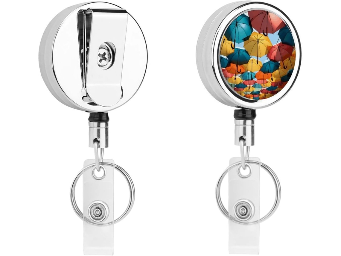 Porta Crachá Retrátil Com Mosquetão Cinto E Chaveiro, Guarda Chuva Colorido, Retráteis De Metal Resistentes