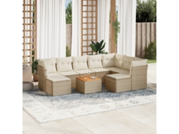 Vidaxl 10 Pcs Conjunto De Sofás P/ Jardim Com Almofadões Vime Pe Bege