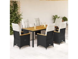 Vidaxl 7 Pcs Conjunto De Bistrô P/ Jardim C/ Almofadões Vime Pe Preto