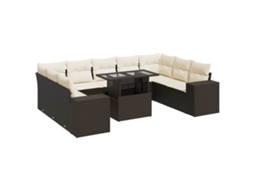 Conjunto de 10 Sofás Jardim com Almofadões Vime Pe Castanho MAISON EXCLUSIVE (10 pcs)