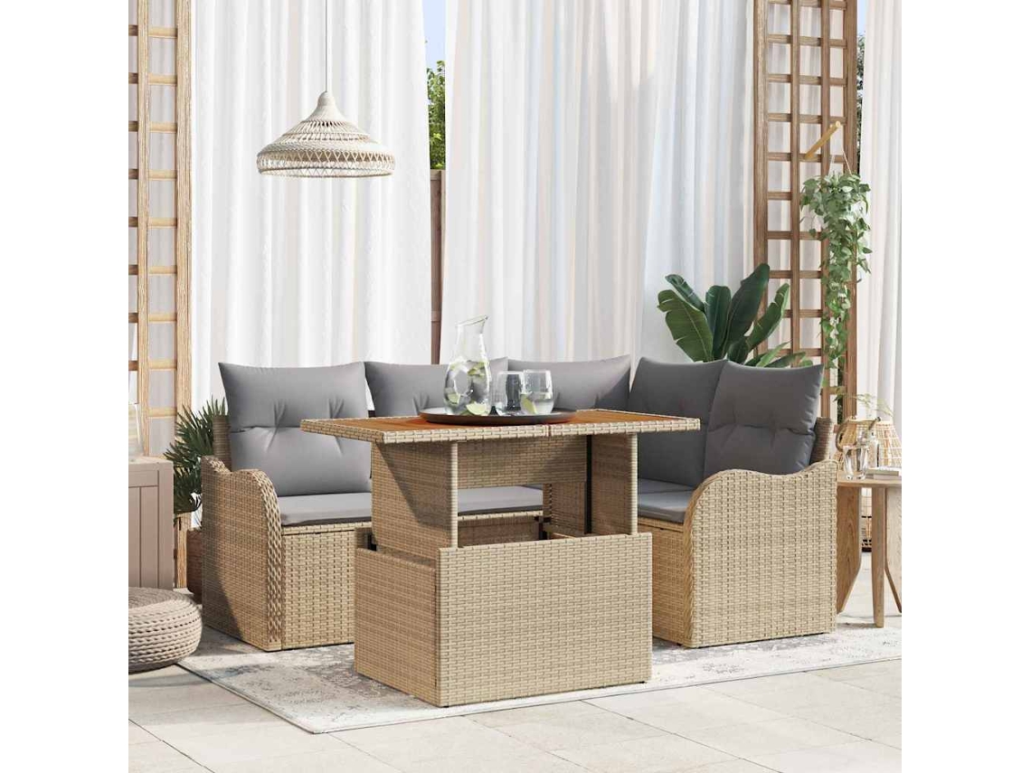 Vidaxl Conjunto De Sofá De Jardim 5 Unid. Bege Rattan Sintético
