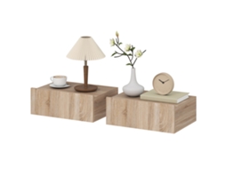 Conjunto De 2 Mesas De Cabeceira Flutuantes Com 1 Gaveta, 40x30x15 Cm, Quarto, Carvalho