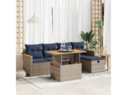 Vidaxl 6 Pcs Conjunto Sofás Jardim Com Almofadões Pe/acácia Cinzento