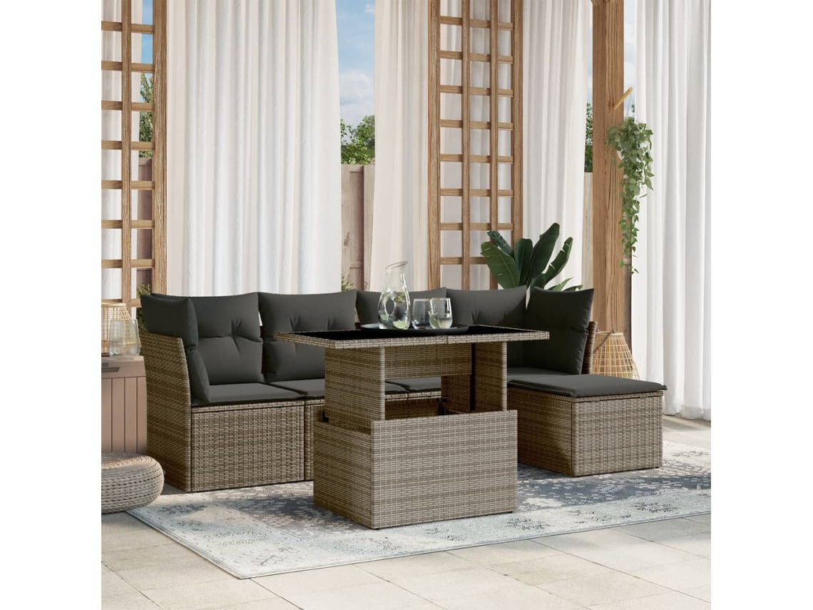 Vidaxl 6 Pcs Conjunto Sofás De Jardim Com Almofadões Vime Cinzento