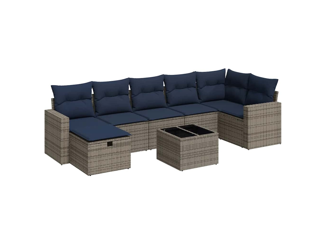 Conjunto de 8 Sofás de Jardim com Almofadões Vime Pe Cinzento MAISON EXCLUSIVE (8 pcs)