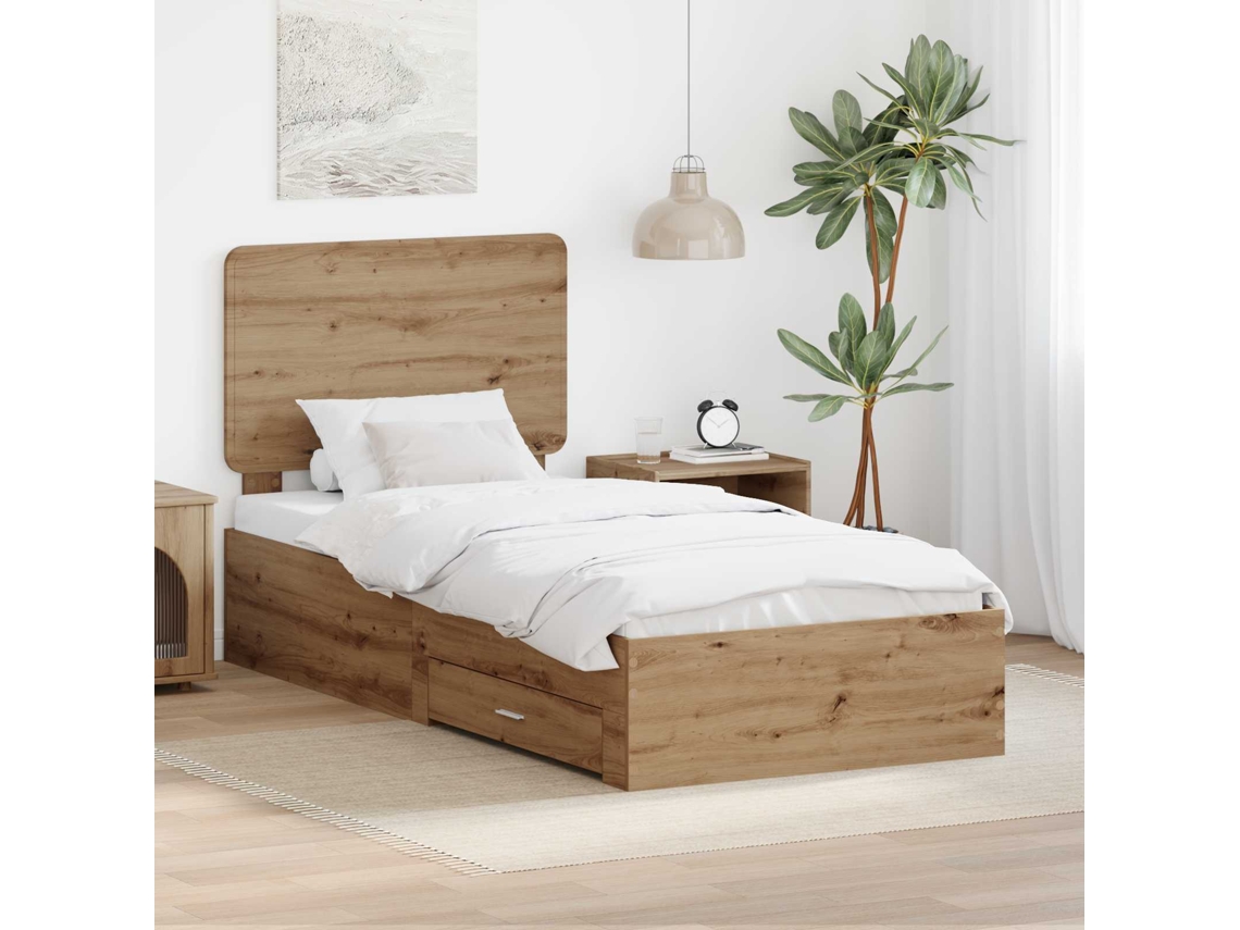 Vidaxl Estrutura da Cama com Cabeceira Carvalho Artesanal 90 X 190 Cm