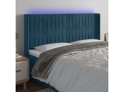 Vidaxl Cabeceira Cama C/ Luzes Led Veludo 163x16x118/128cm Azul-escuro