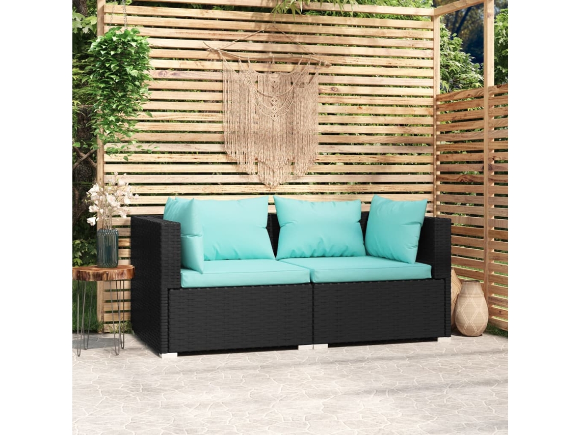 Sofá com Almofadas 2 Lugares Vime Pe Preto Dkd Home Decor
