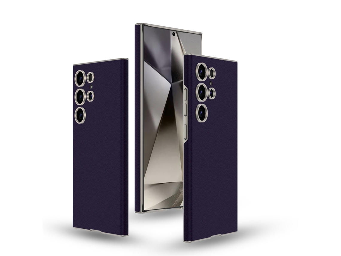 Para Samsung S24 Ultra Capa Curva De Couro Lisa Resistente A Quedas Para Negócios Em Cor Sólida - Cinza Titânio - Roxo Cortina Titânio