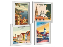 Composição De Quadros Paisagens Tranquilas Zen Da Natureza Espelharte (4 Peças)