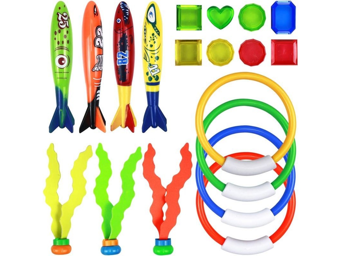 Kit De 19 Brinquedos Para Piscina, Torpedos, Anéis, Gemas, Cintas De Bola E Algas Submersíveis