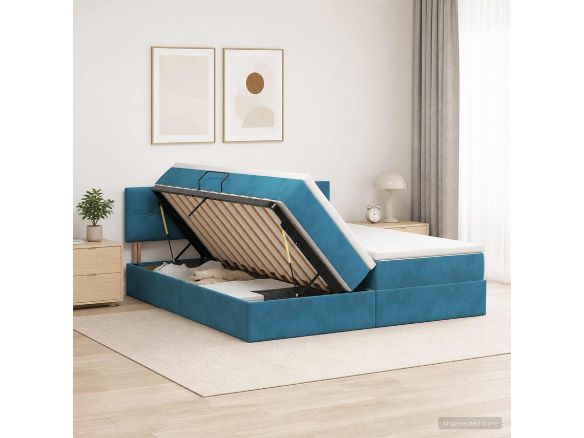 Vidaxl Cama Com Armazenamento Com Cabeceira 2 Unid. Azul Escuro