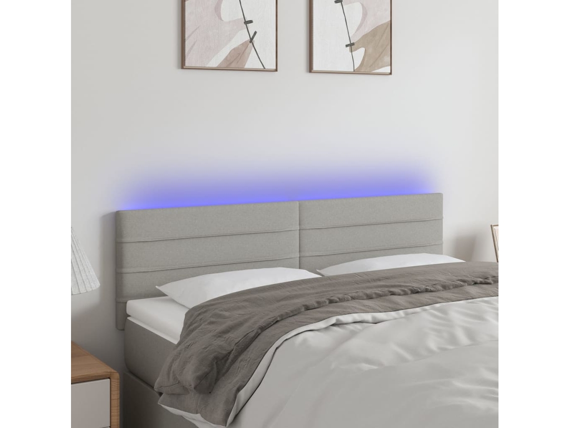 Vidaxl Cabeceira De Cama C/ Luzes Led Tecido 144x5x78/88cm Cinza-claro