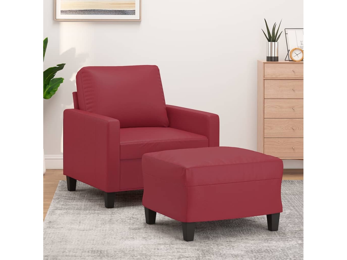 Vidaxl Poltrona Com Apoio De Pés 60 Cm Couro Artificial Vermelho Tinto