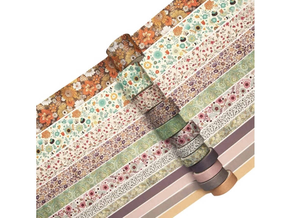 Fita Adesiva Washi, 12 Rolos, De Fita Adesiva Floral Decorativa (fita Washi), Ideal Bullet Journaling