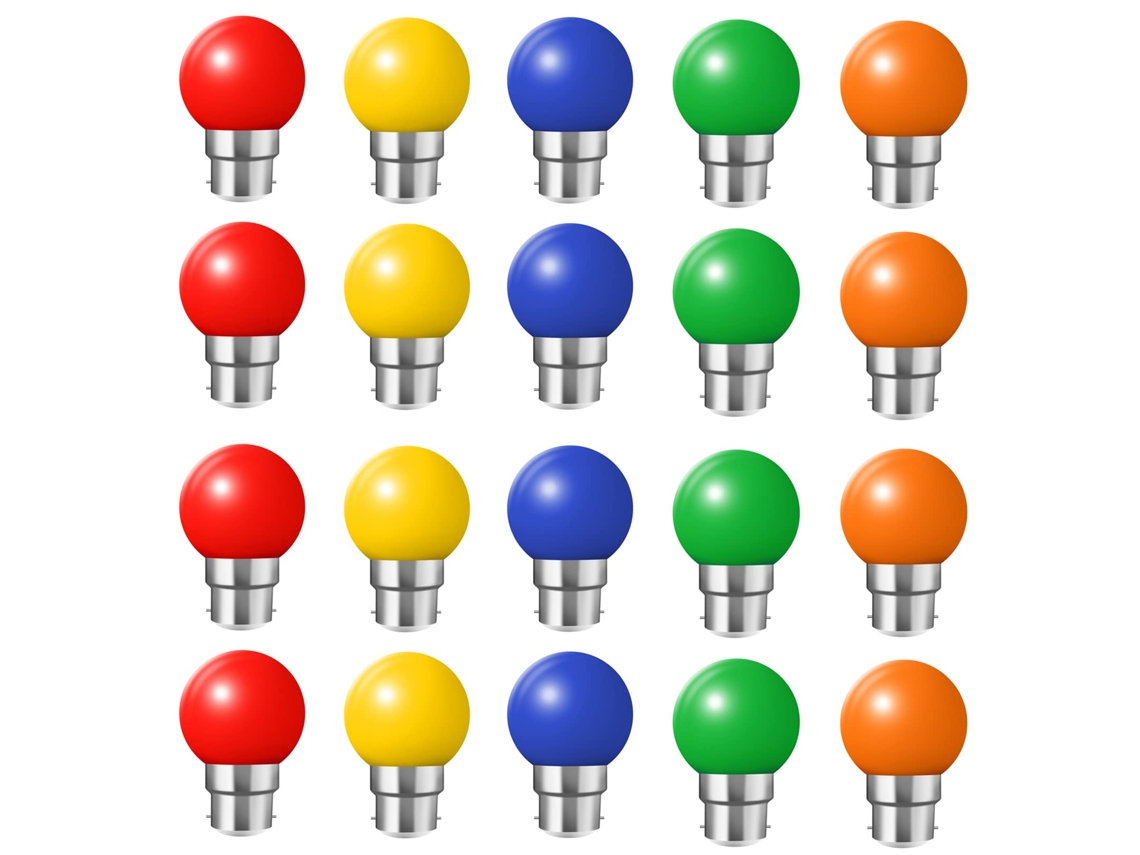 Pacote De 20 Lâmpadas Led Coloridas B22, Lâmpadas Baioneta De 2 W, Vermelho, Amarelo, Laranja, Verde, Azul, Inquebrável Ehstmind (equivalente A 20 W)