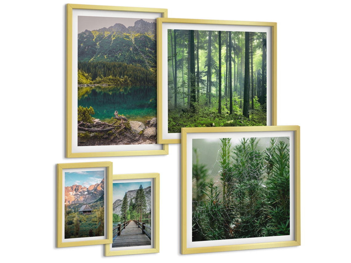 Conjunto De Pinturas Paisagens De Montanha Florestas Espelharte (5 Peças)