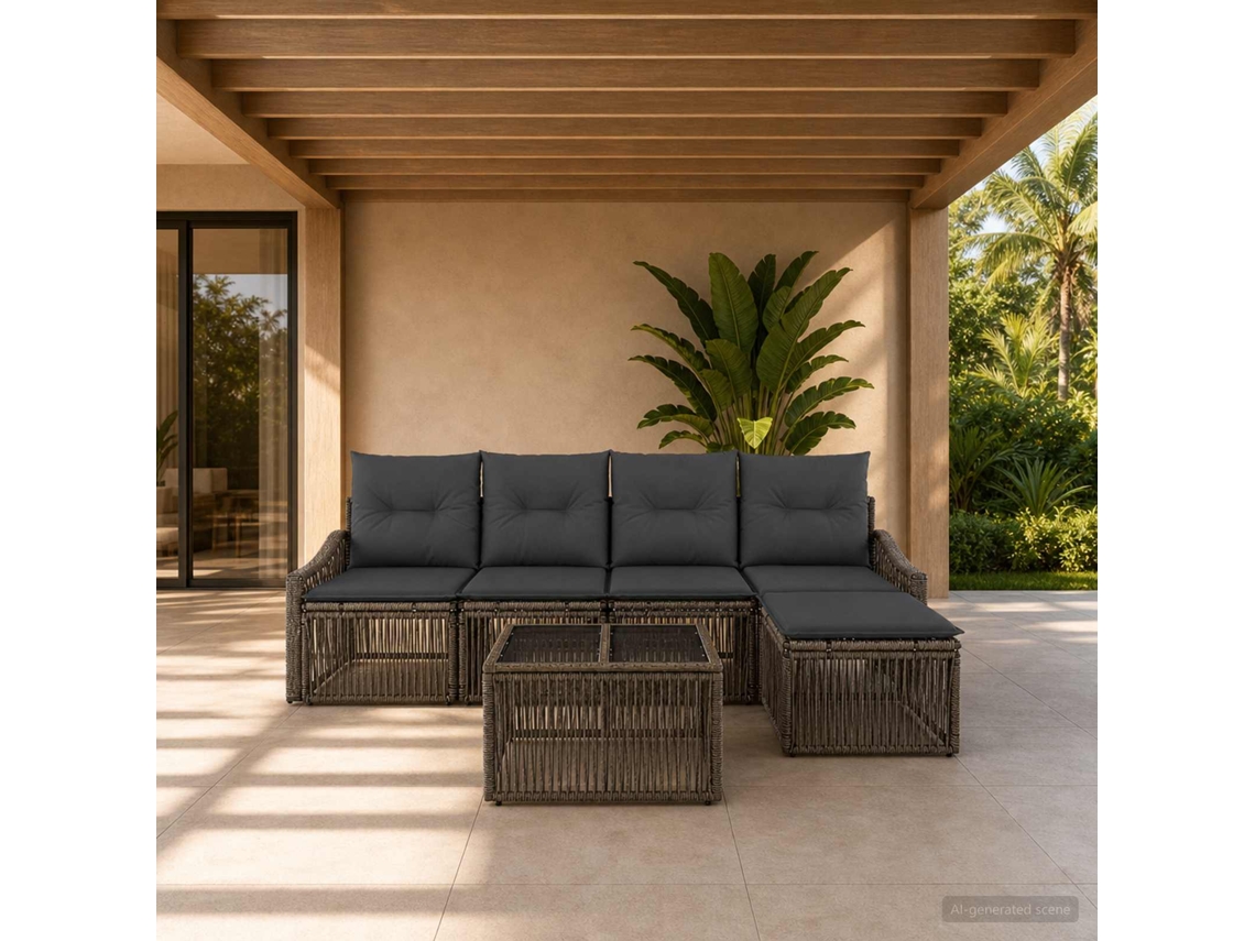 Vidaxl Conjunto De Sofá De Jardim 6 Pcs Cinzento Vime Pe