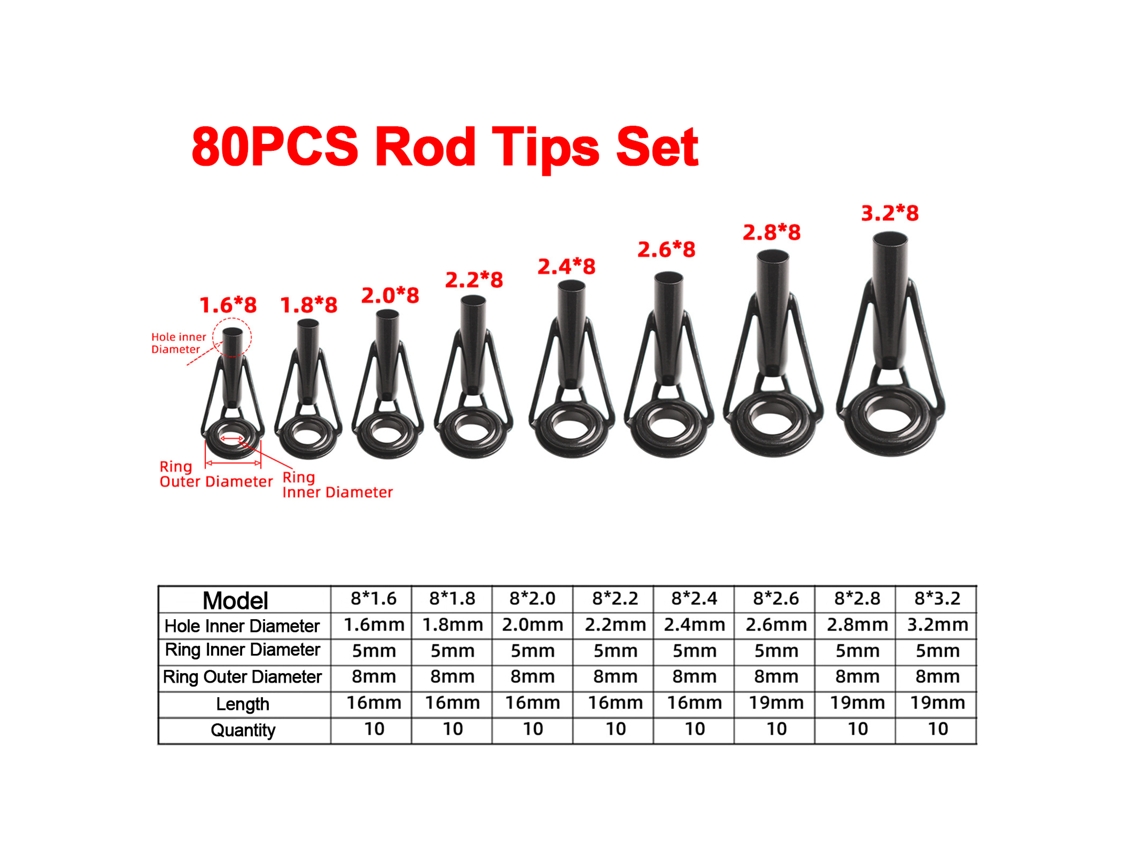 Kit De Reparo Para Vara De Pesca Com 80 Pontas De Aço Inoxidável E Anéis Cerâmicos