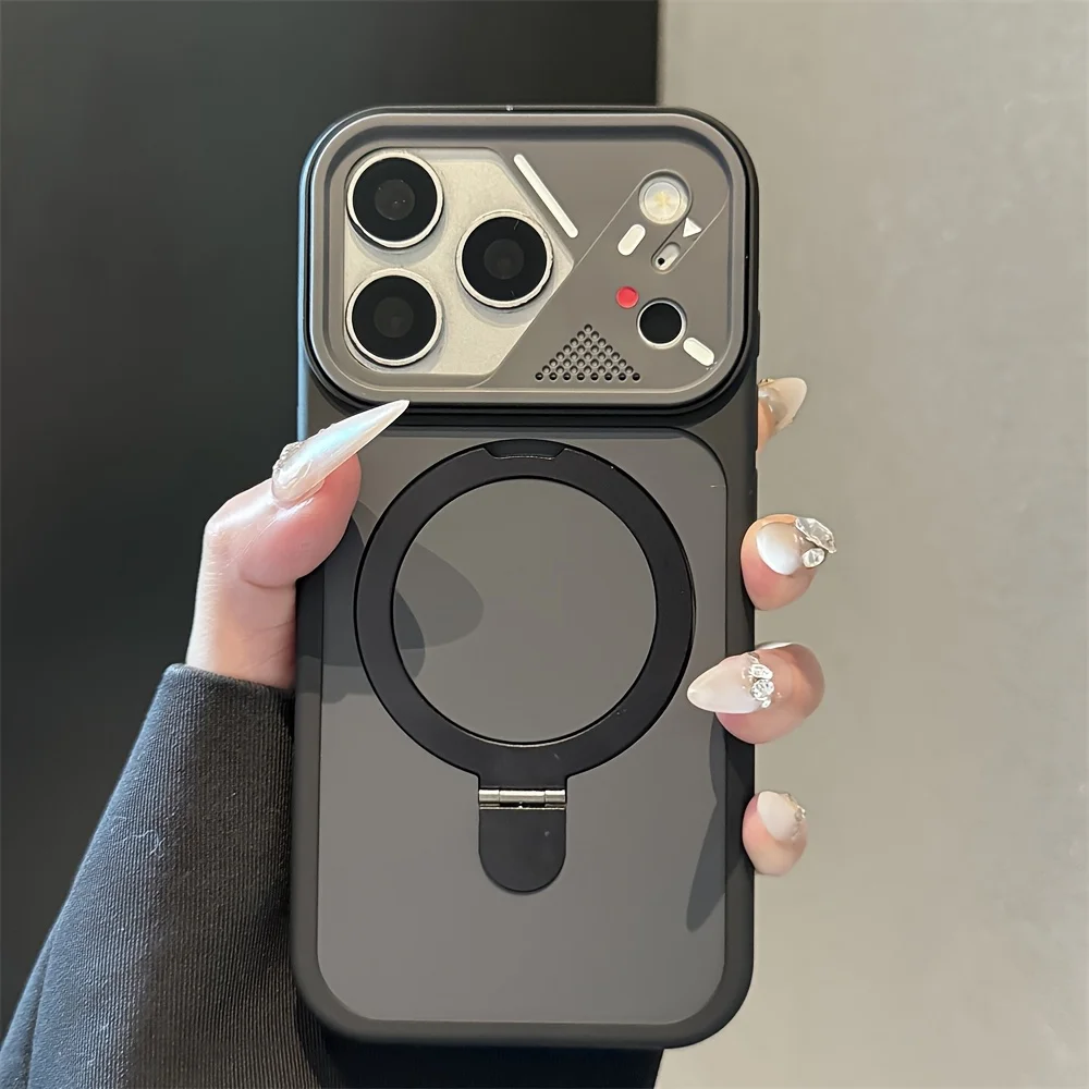 Capa Magnética Magsafe Para Iphone 14 Plus (preta) Com Suporte De Anel Metálico.