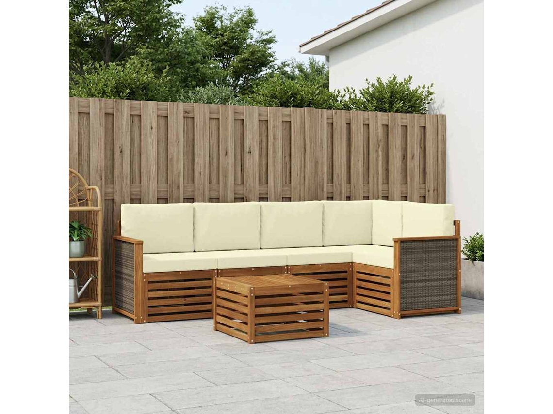 Vidaxl Conjunto De Sofá Sectional Com Almofada 5 Pcs Natural E Creme