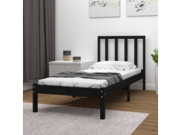Vidaxl Estrutura de Cama Pequena Solteiro 75x190 Cm Pinho Maciço Preto
