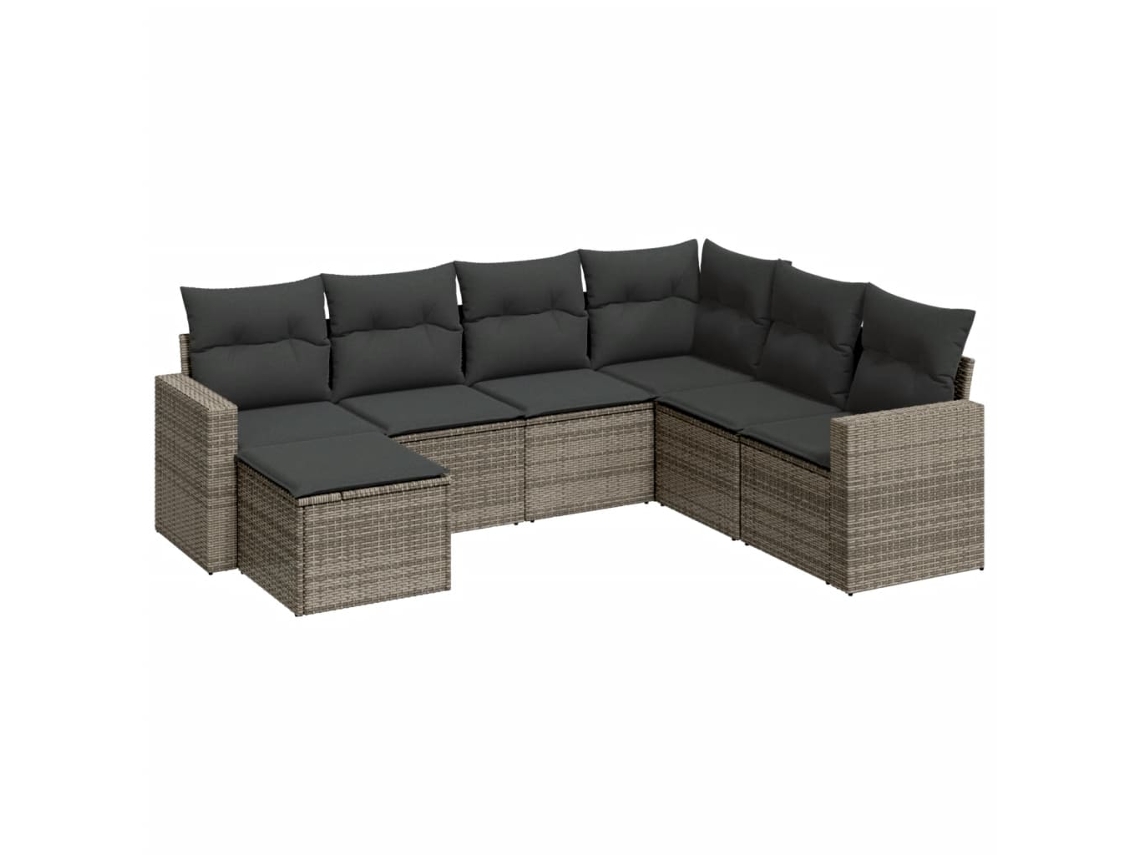 Conjunto de 7 Sofás para Jardim com Almofadões Vime Pe Cinzento MAISON EXCLUSIVE (7 pcs)