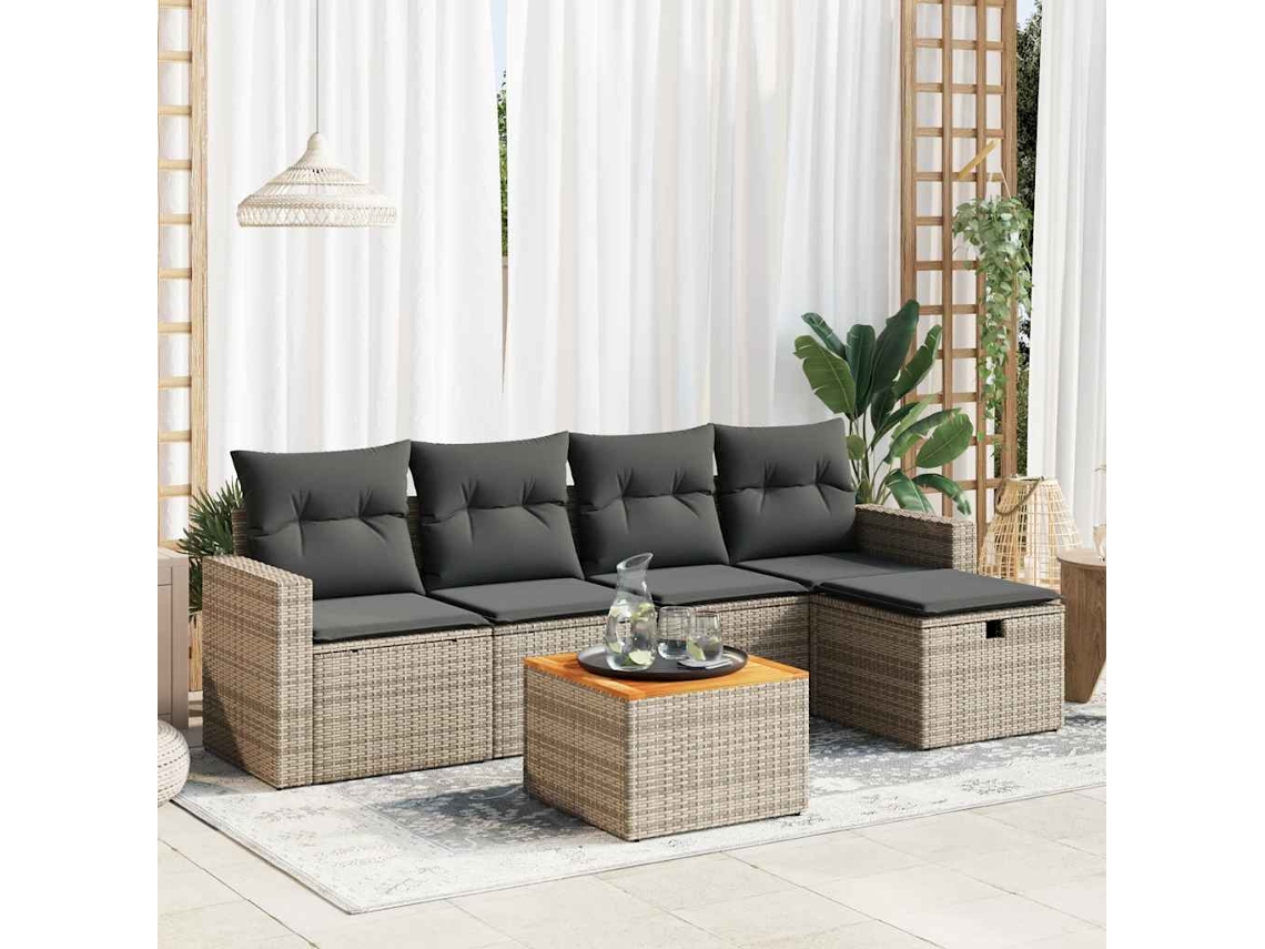 Vidaxl 6 Pcs Conjunto Sofás De Jardim Com Almofadões Vime Cinzento
