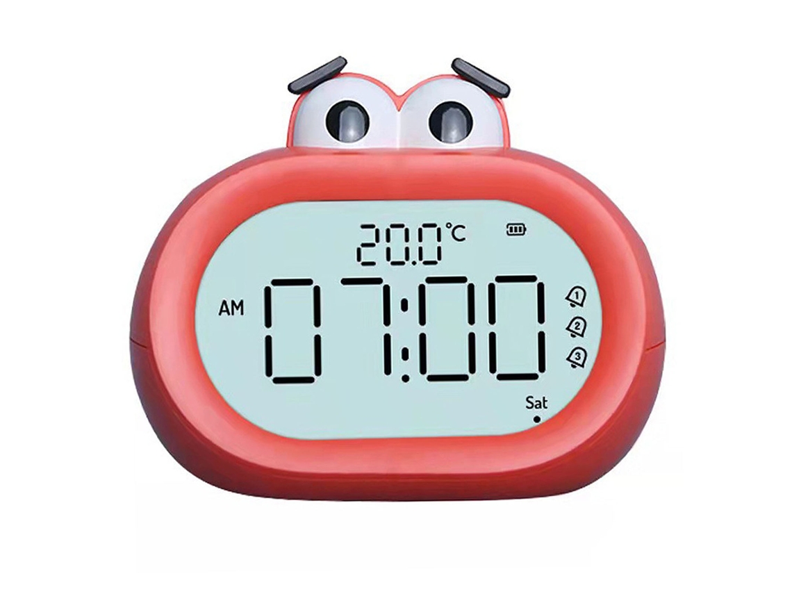 Relógio Despertador Digital Inteligente Infantil Baok-reloj com Luz Noturna e LED, Alimentado por Bateria, Vermelho