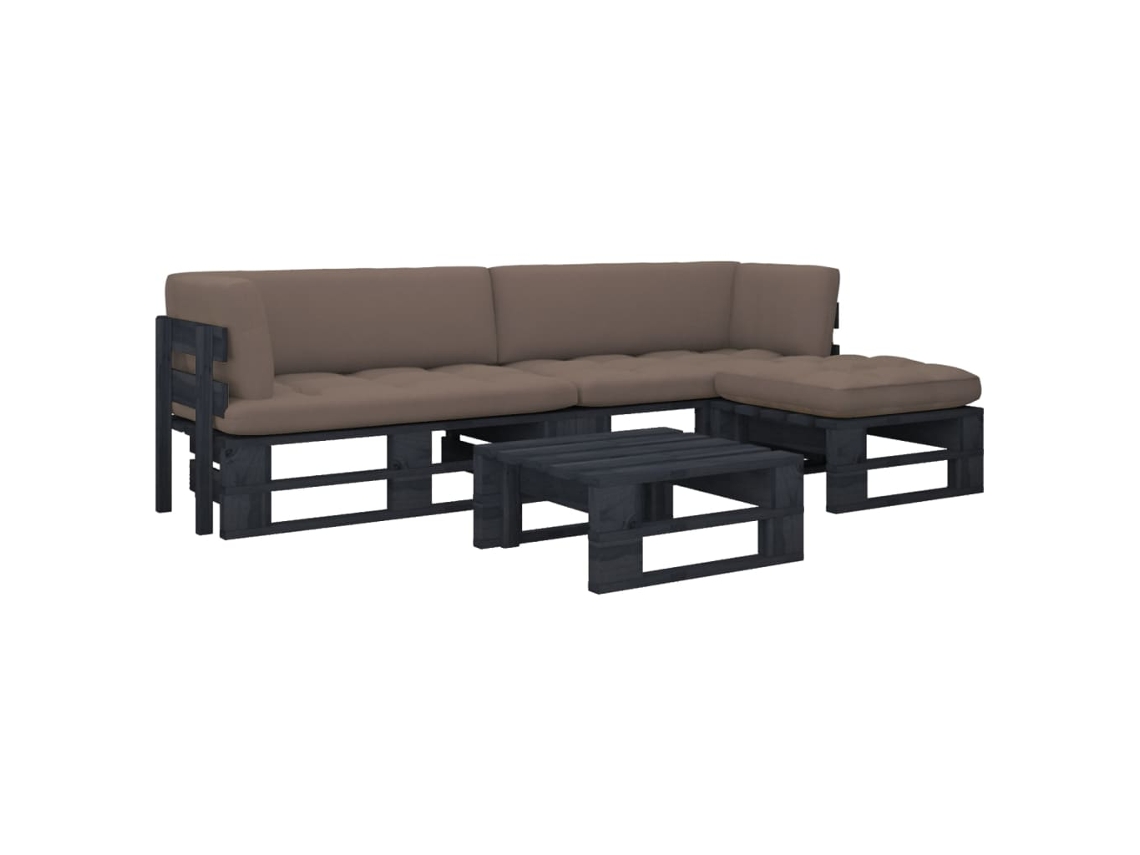 Vidaxl 4 Pcs Conj. Lounge Paletes C/ Almofadões Pinho Impregnado Preto