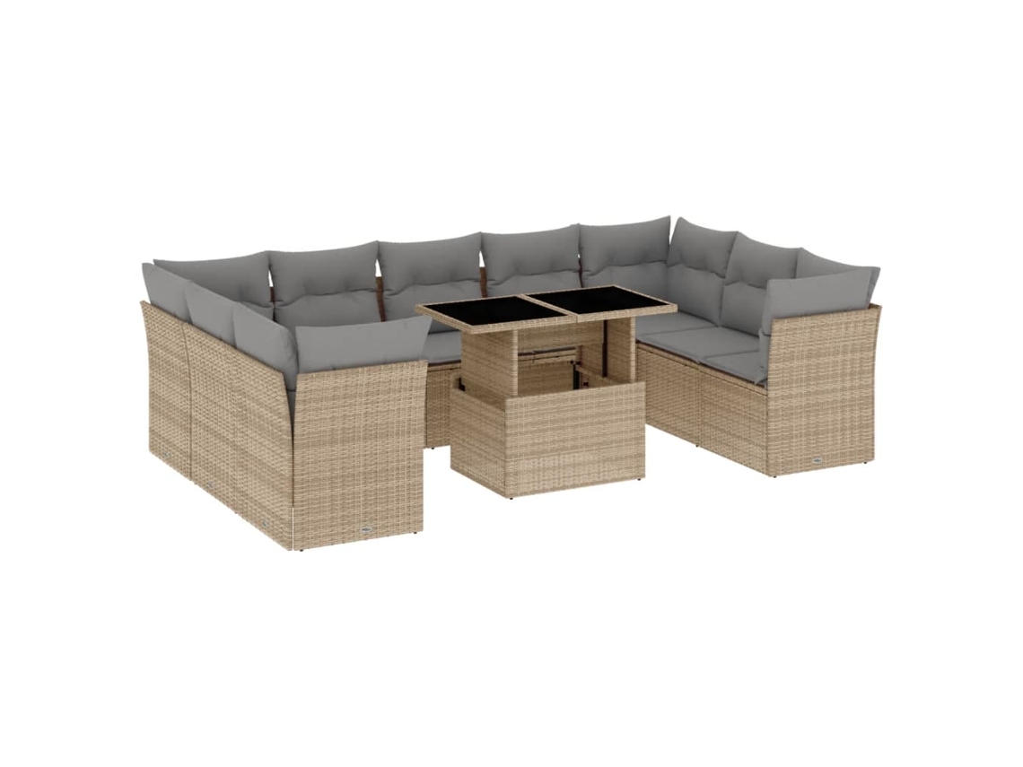 Conjunto de 10 sofás para jardim com almofadões Vime Pe Bege MAISON EXCLUSIVE