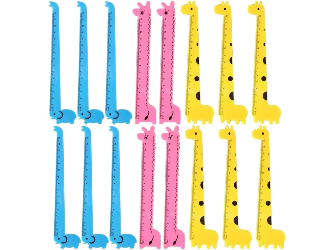 Conjunto de 30 réguas plásticas para portfólio em formato de girafa, finas e leves, com escala visível, acessório escolar para