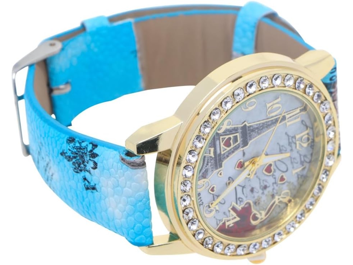 Relógio Feminino Pulseira Ajustável Pu Estampa Torre Eiffel Corações Design Moderno Confortável Precisão GOKOCO