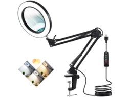 Lupa De Mesa Dobrável Com Suporte Led 5x E Presilha Para Maquiagem E Estética. Aquaforge