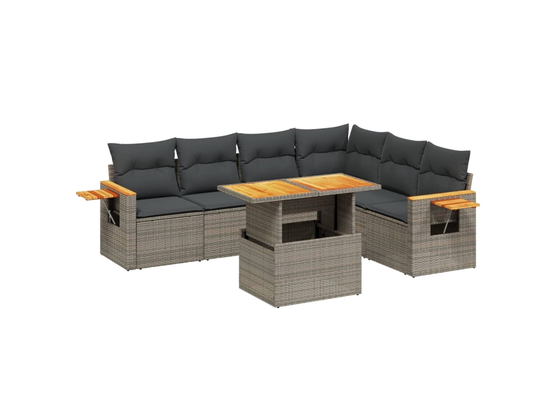 Conjunto de 7 Sofás para Jardim com Almofadões Vime Pe Cinzento MAISON EXCLUSIVE (7 pcs)