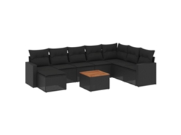 Conjunto de 9 sofás para jardim com almofadões Vime Pe Preto MAISON EXCLUSIVE (N/A)