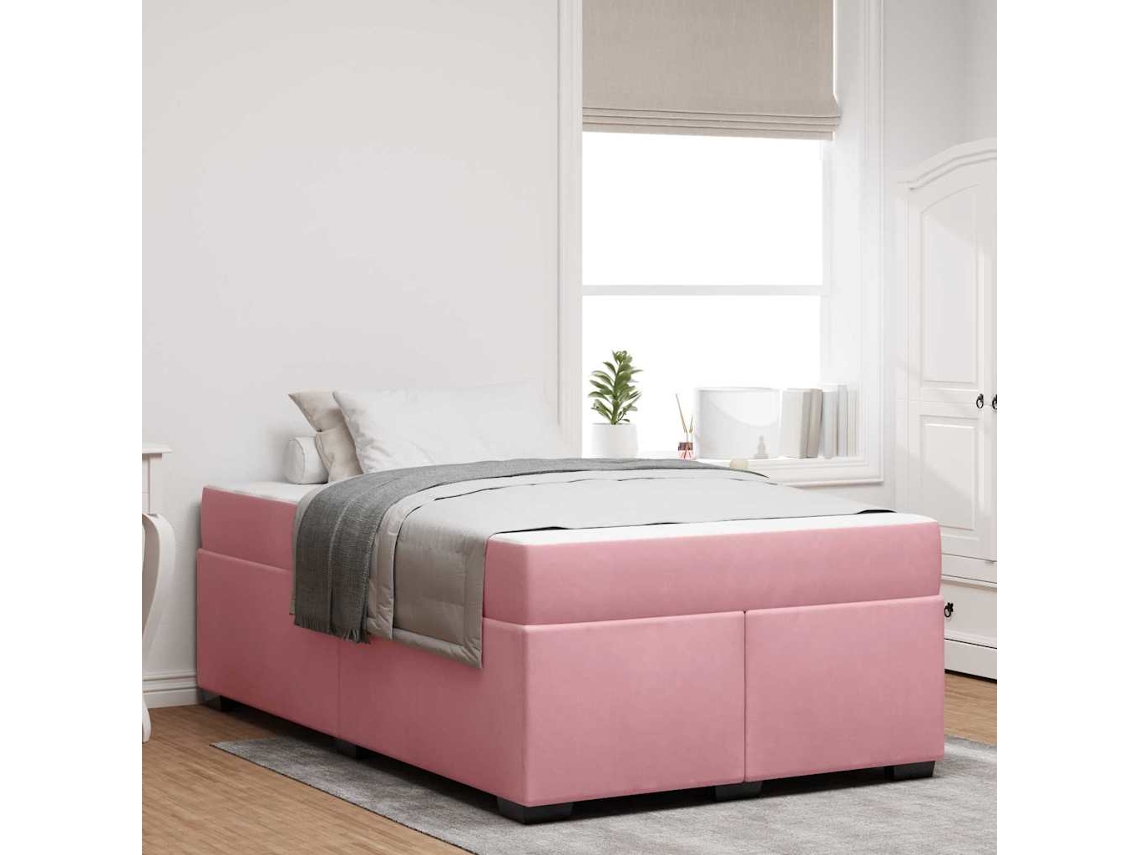 Vidaxl Estrutura Da Cama Com Colchão Rosa 120 X 200 Cm Tecido