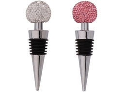 2 Parafusos de Vinho Decorativos Bling para Garrafa Rosa e Branco com Marca