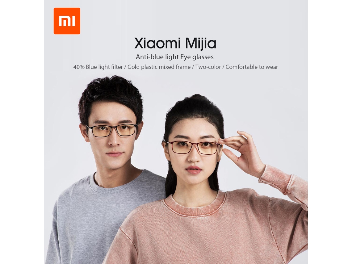 Óculos Xiaomi Mijia Anti blue Light Proteção Ocular Unisex Moldura Dourada Plástica Mista