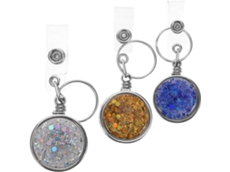 Conjunto De 3-porta Crachás Retráteis Jojofuny Com Strass Prateado, Clipe De Metal E Abs, Acabamento Liso E Design